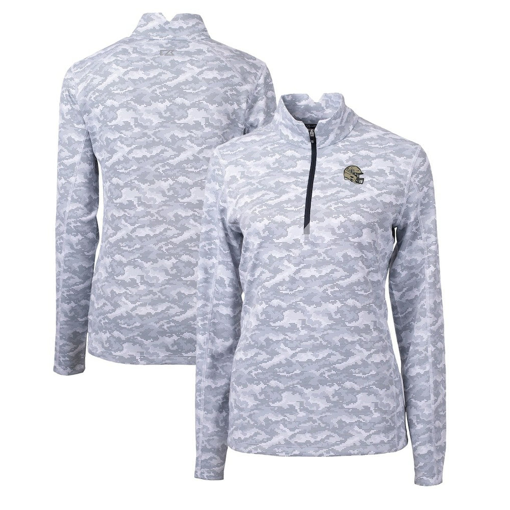 New Orleans Saints Cutter & Buck Women's Helmet Logo Traverse Camo Print Stretch Quarter-Zip Pullover Top - Charcoal - NFL