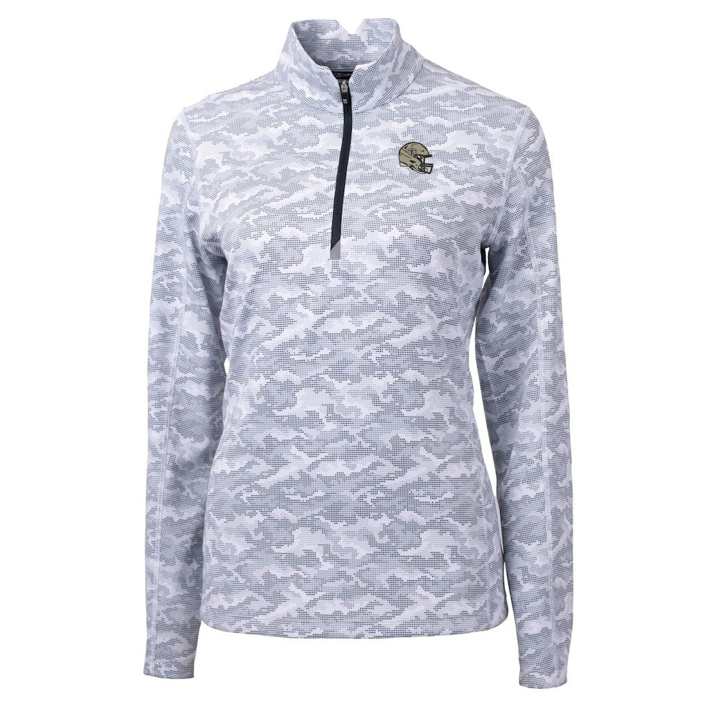 New Orleans Saints Cutter & Buck Women's Helmet Logo Traverse Camo Print Stretch Quarter-Zip Pullover Top - Charcoal - NFL
