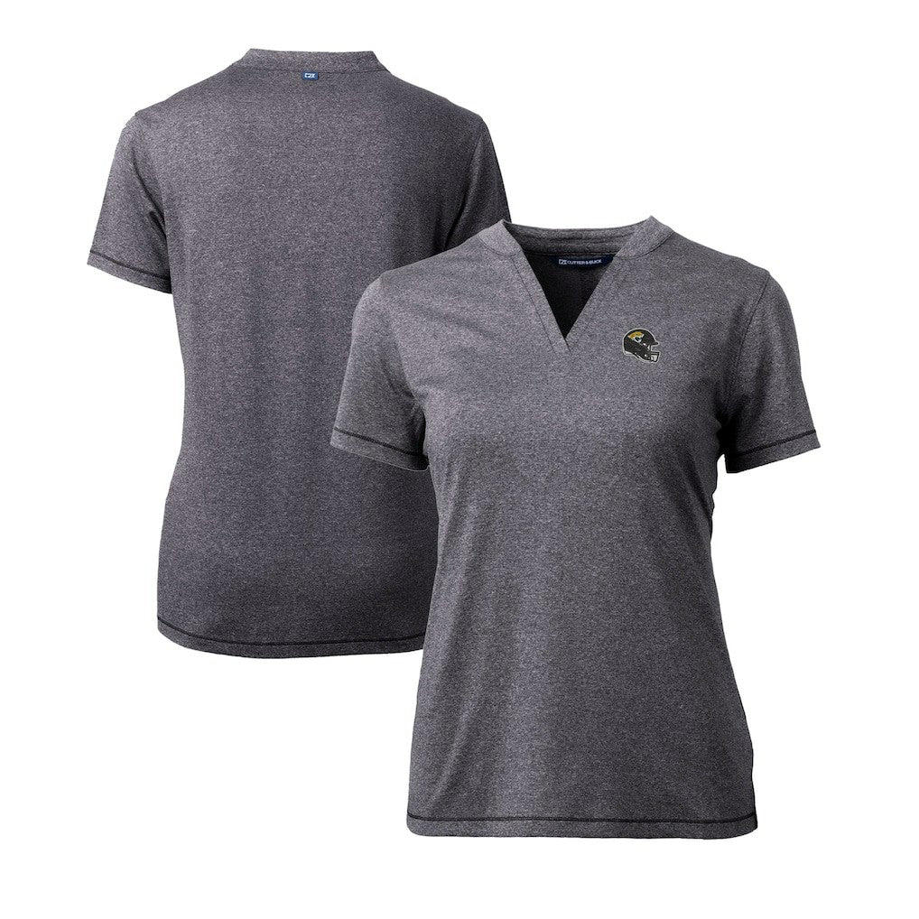 Jacksonville Jaguars Cutter & Buck Women's Helmet Logo DryTec Forge Stretch V-Neck Blade Top - Heather Charcoal - NFL