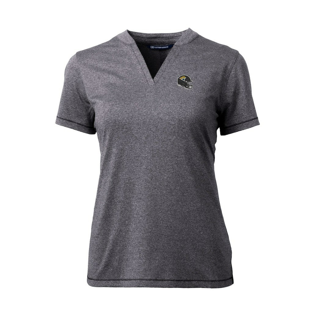 Jacksonville Jaguars Cutter & Buck Women's Helmet Logo DryTec Forge Stretch V-Neck Blade Top - Heather Charcoal - NFL