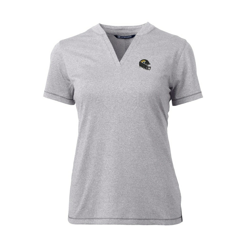 Jacksonville Jaguars Cutter & Buck Women's Helmet Logo DryTec Forge Stretch V-Neck Blade Top - Heather Gray - NFL