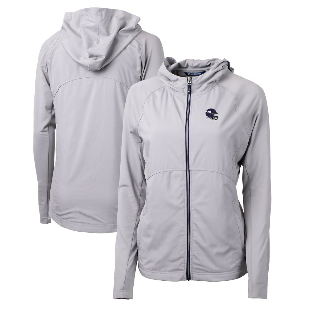 Minnesota Vikings Cutter & Buck Women's Helmet Logo Adapt Eco Knit Hybrid Recycled Full-Zip Hoodie - Heather Gray - NFL