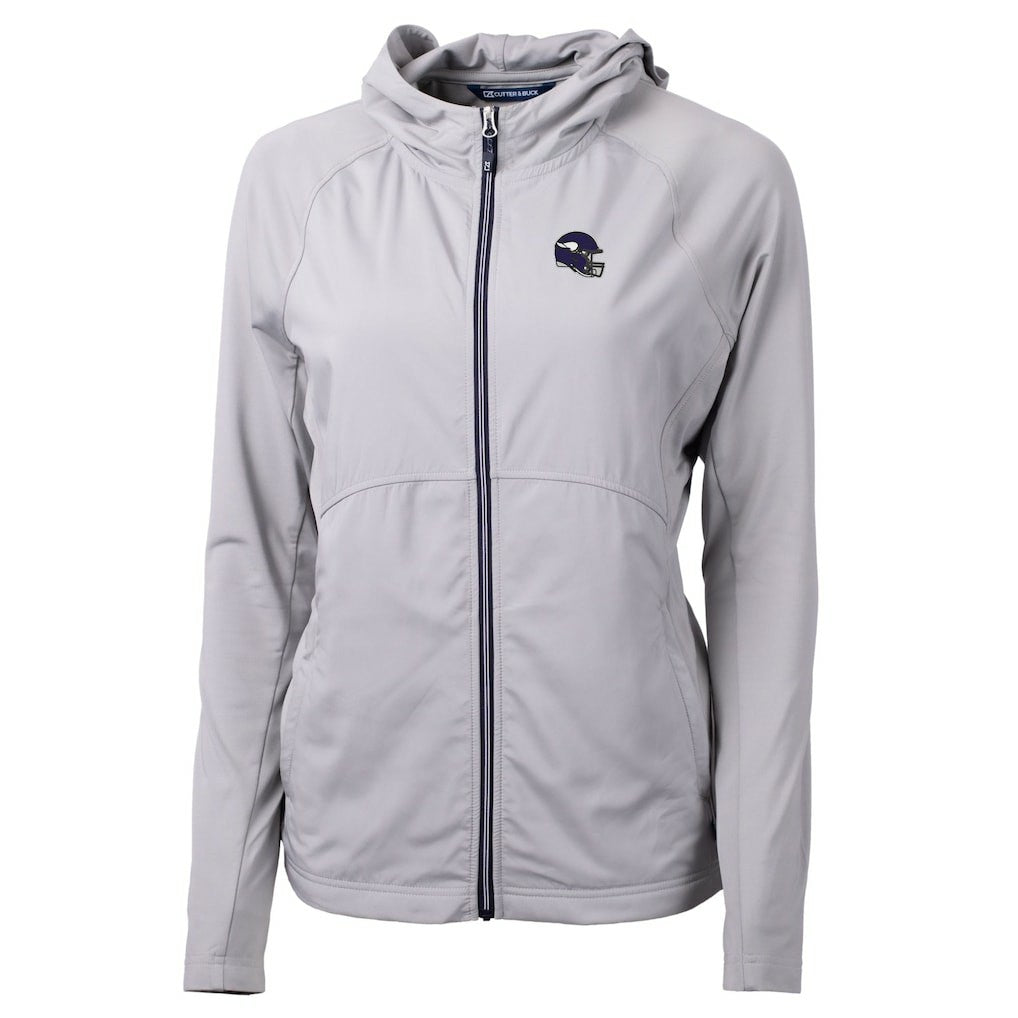 Minnesota Vikings Cutter & Buck Women's Helmet Logo Adapt Eco Knit Hybrid Recycled Full-Zip Hoodie - Heather Gray - NFL