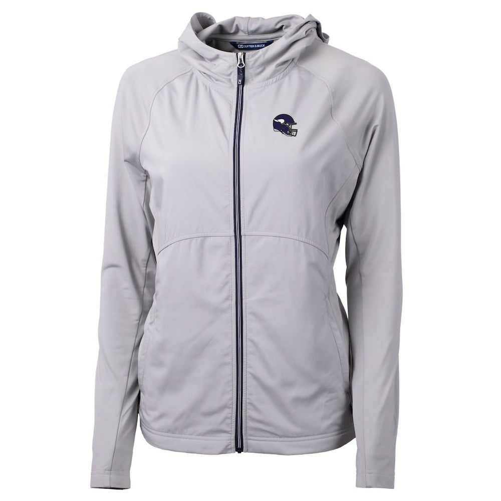Minnesota Vikings Cutter & Buck Women's Helmet Logo Adapt Eco Knit Hybrid Recycled Full-Zip Hoodie - Heather Gray - NFL