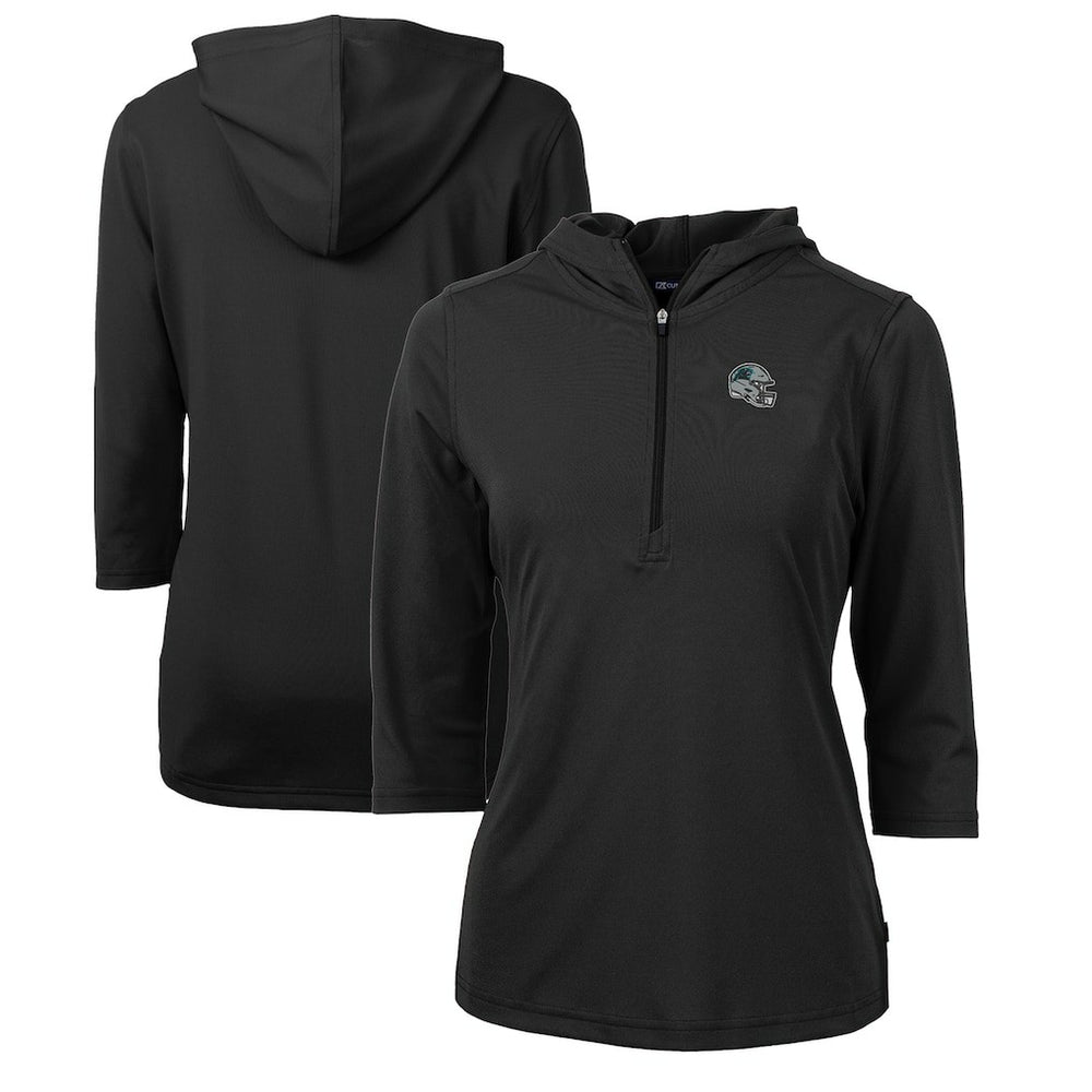 Carolina Panthers Cutter & Buck Women's Helmet Logo DryTec Virtue Eco Pique Recycled 3/4-Sleeve Half-Zip Pullover Hoodie - Black - NFL