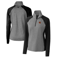Cincinnati Bengals Cutter & Buck Women's Helmet Logo DryTec Forge Tonal Stripe Stretch Half-Zip Top - Black - NFL