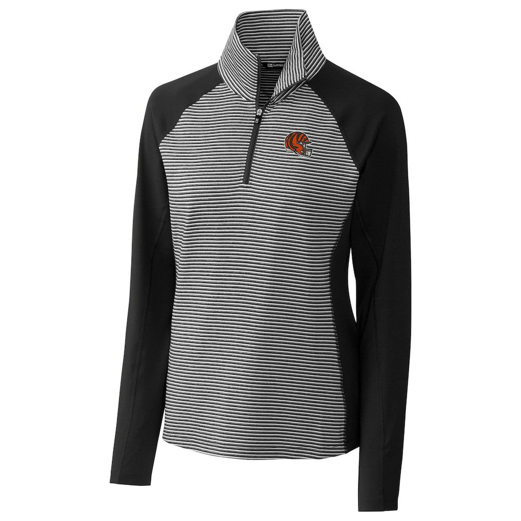 Cincinnati Bengals Cutter & Buck Women's Helmet Logo DryTec Forge Tonal Stripe Stretch Half-Zip Top - Black - NFL