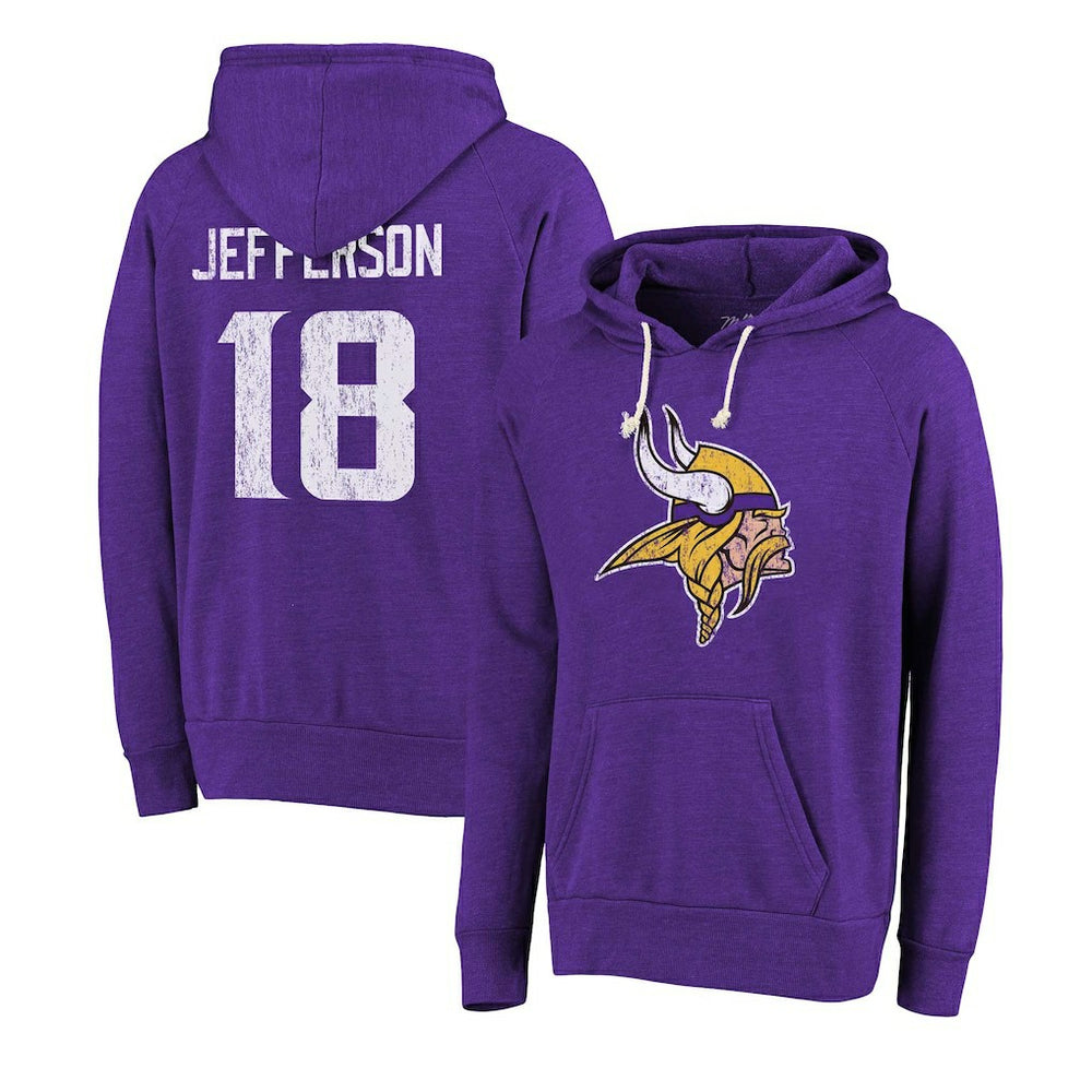 Justin Jefferson Minnesota Vikings Majestic Threads Name & Number Tri-Blend Pullover Hoodie - Purple - NFL