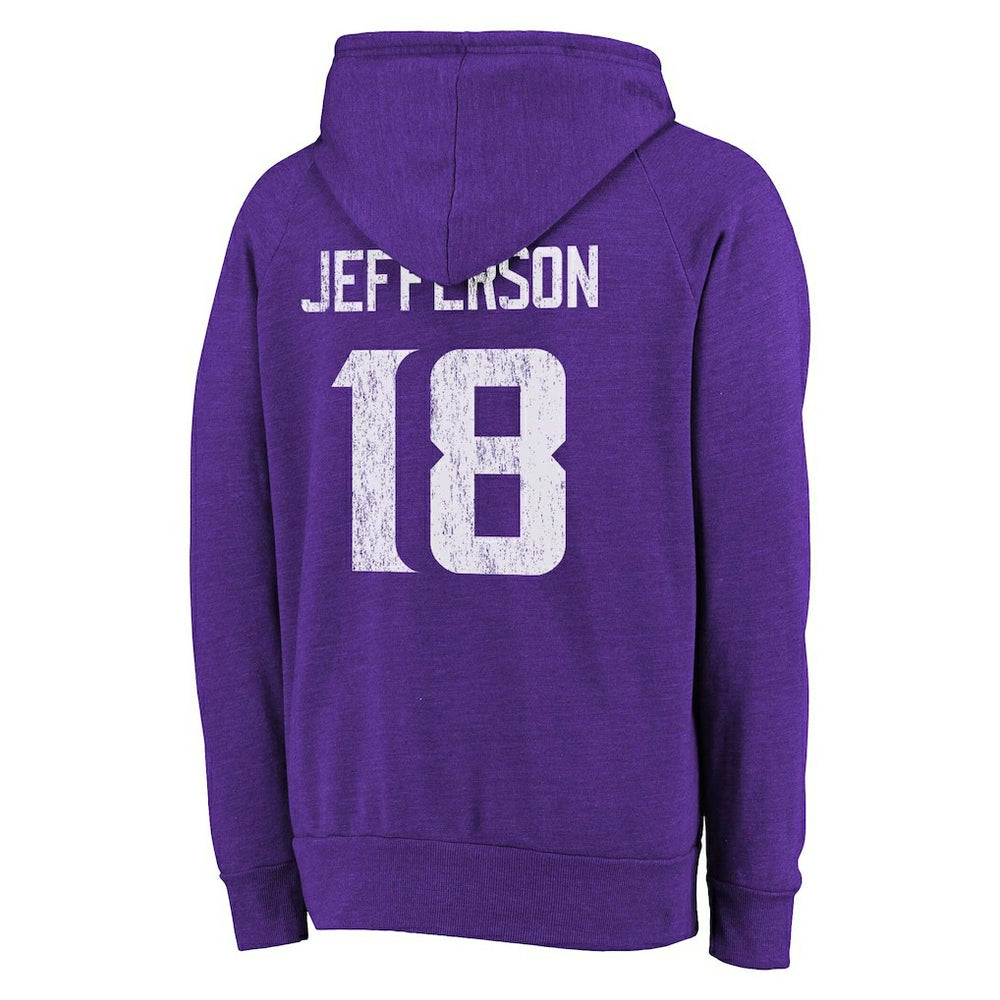 Justin Jefferson Minnesota Vikings Majestic Threads Name & Number Tri-Blend Pullover Hoodie - Purple - NFL