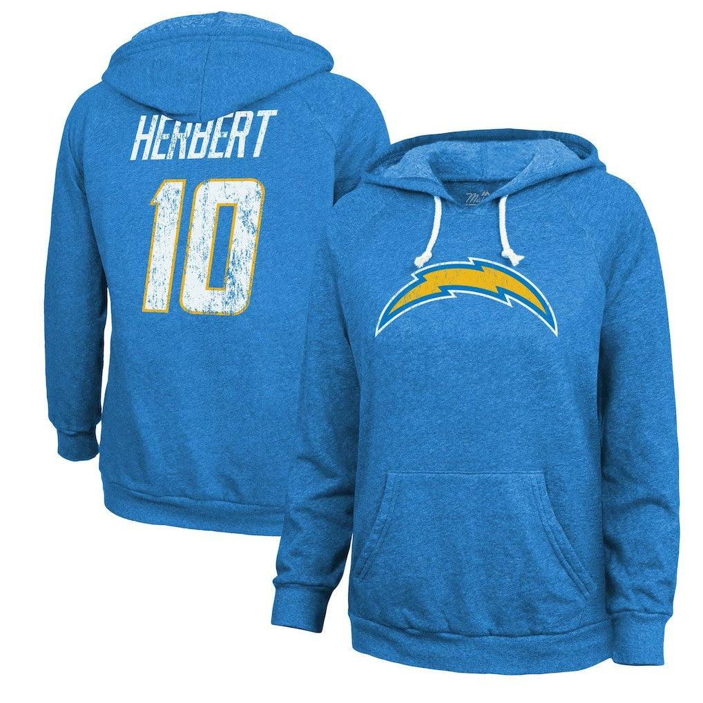Justin Herbert Los Angeles Chargers Majestic Threads Women's Name & Number Tri-Blend Pullover Hoodie - Powder Blue - NFL