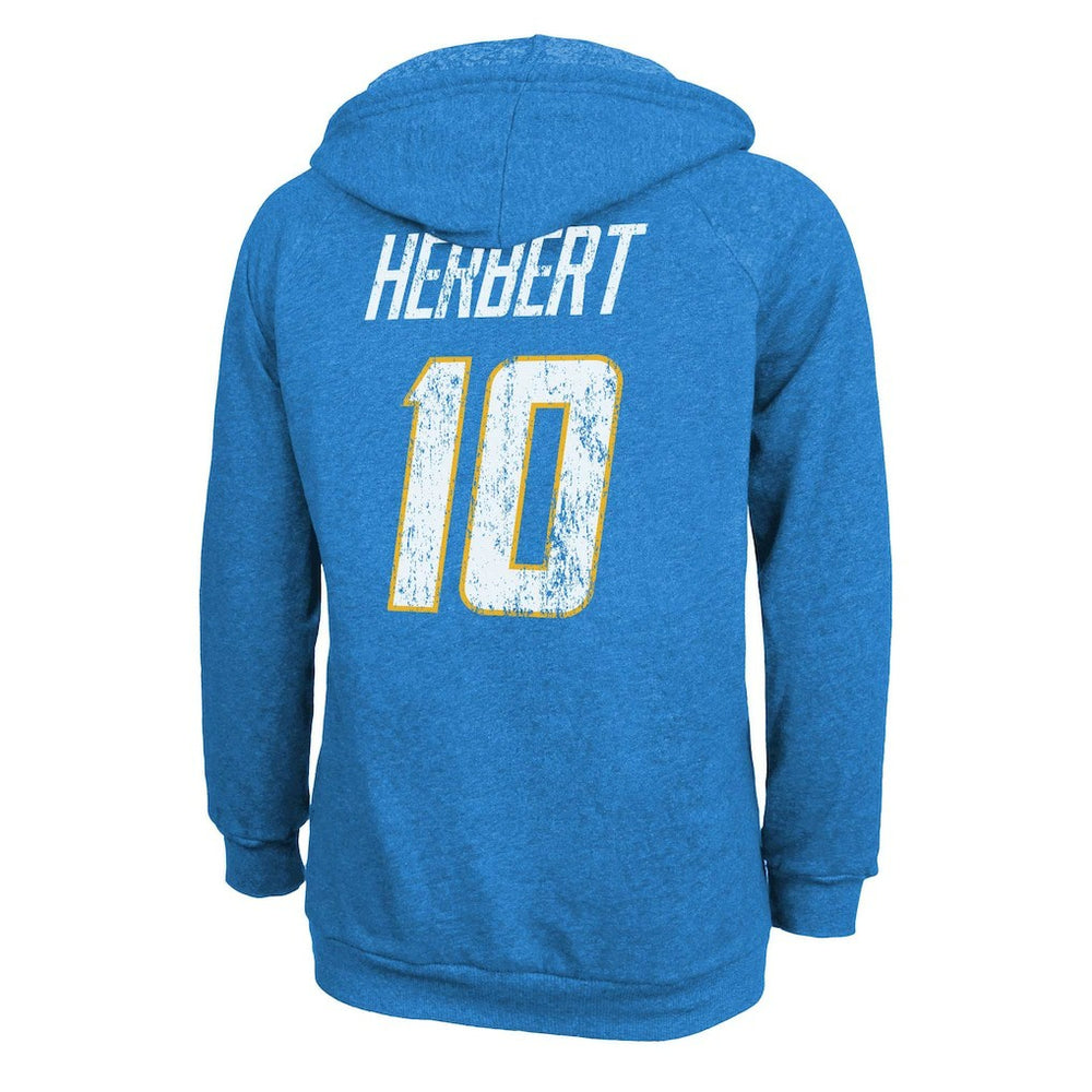 Justin Herbert Los Angeles Chargers Majestic Threads Women's Name & Number Tri-Blend Pullover Hoodie - Powder Blue - NFL