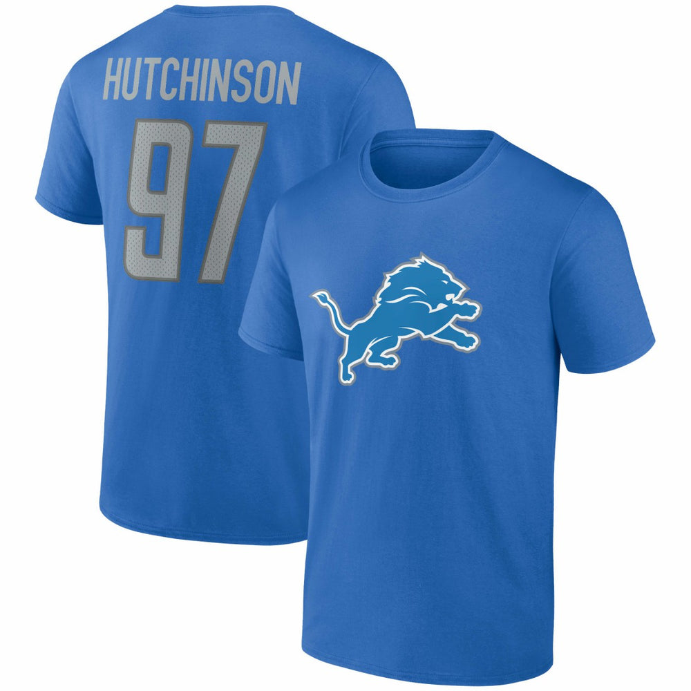 Aidan Hutchinson Detroit Lions Player Icon Name & Number T-Shirt - Blue - Fanatics