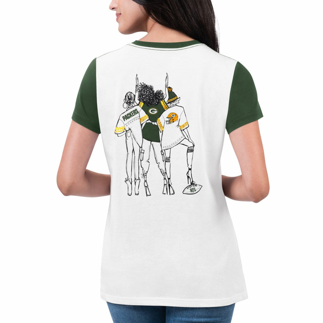 Green Bay Packers G-III 4Her by Carl Banks Women's Fashion Illustration T-Shirt - White/Green - NFL