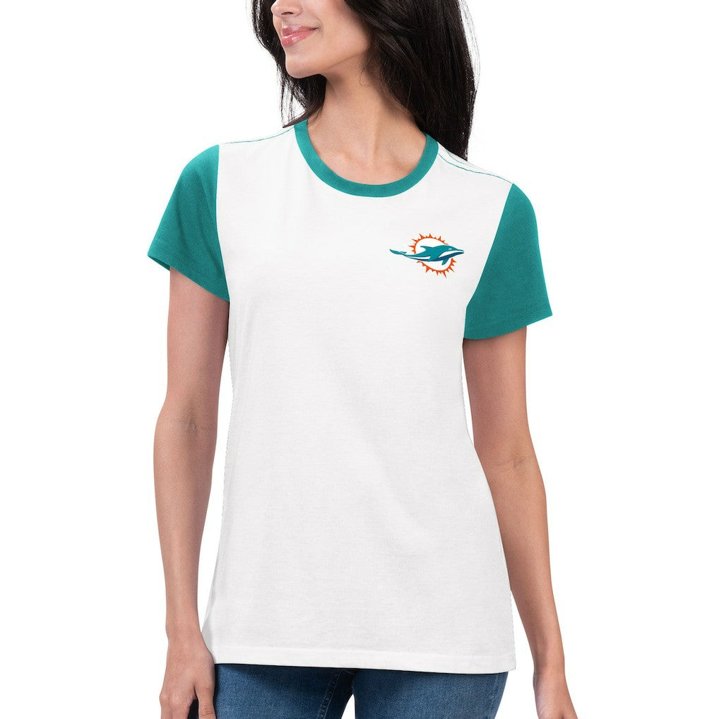 Miami Dolphins G-III 4Her by Carl Banks Women's Fashion Illustration T-Shirt - White/Aqua - NFL