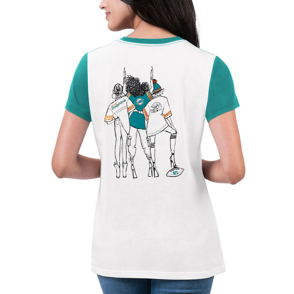 Miami Dolphins G-III 4Her by Carl Banks Women's Fashion Illustration T-Shirt - White/Aqua - NFL