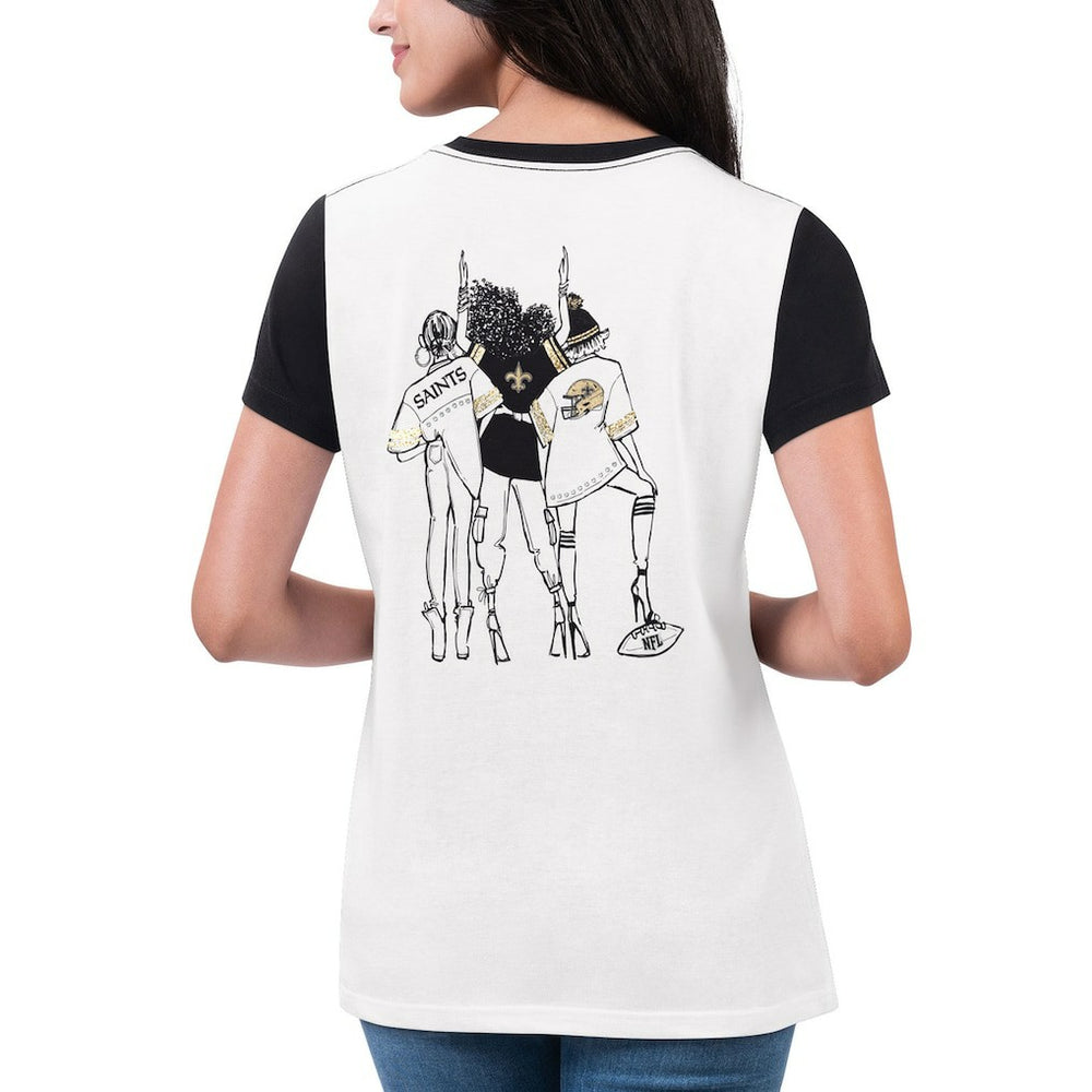 New Orleans Saints G-III 4Her by Carl Banks Women's Fashion Illustration T-Shirt - White/Black - NFL