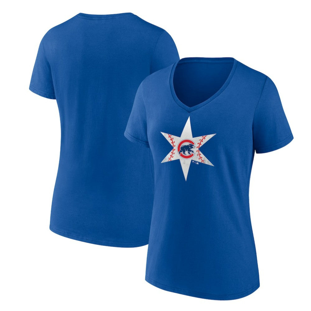 Chicago Cubs Women's Hometown Collection Chi Star V-Neck T-Shirt Outlet
