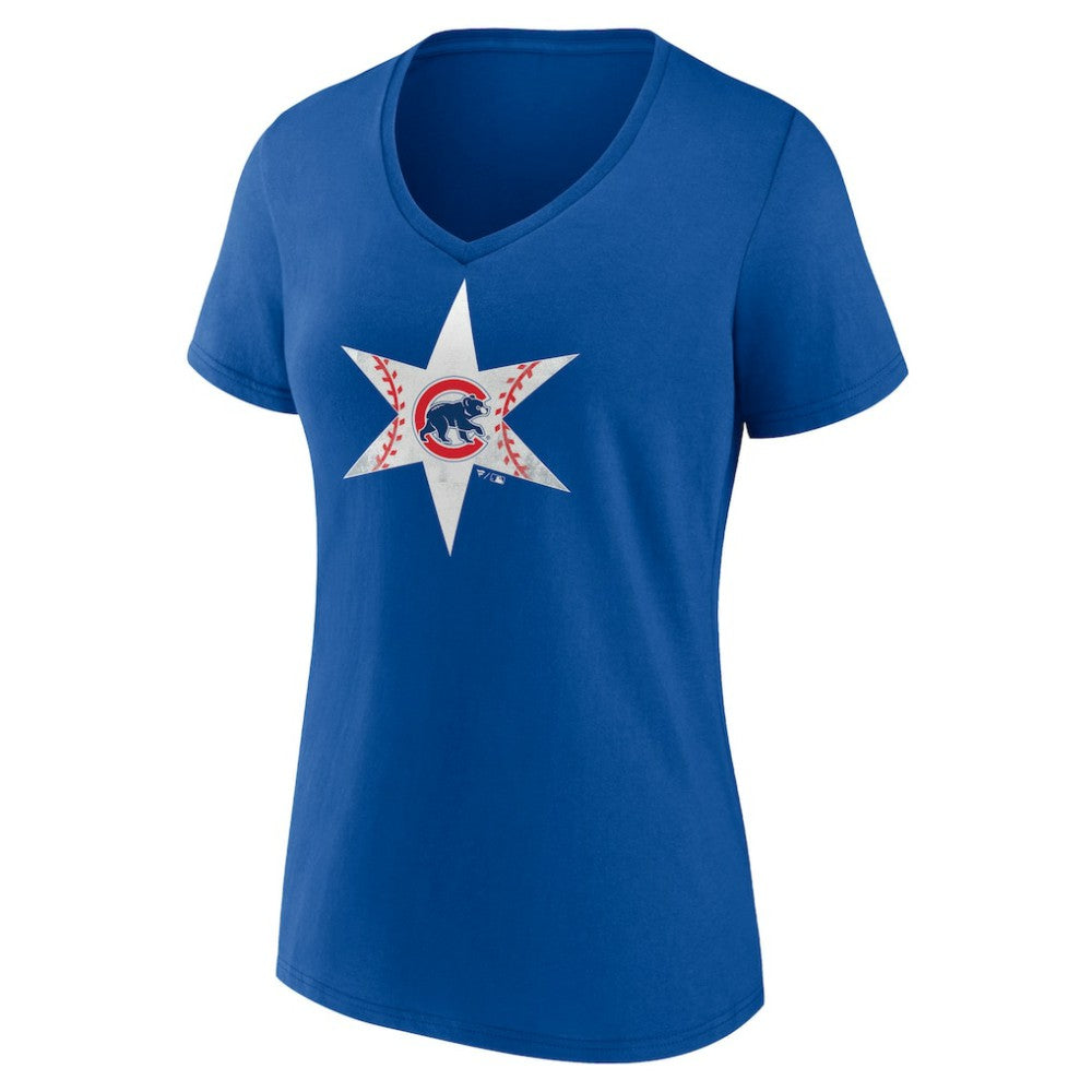 Chicago Cubs Women's Hometown Collection Chi Star V-Neck T-Shirt Outlet