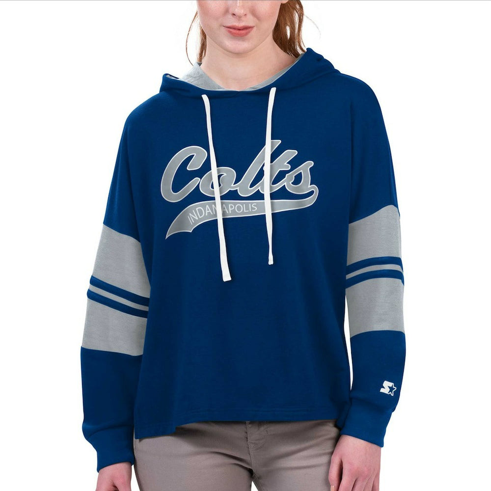 Indianapolis Colts Starter Women's Bump And Run Long Sleeve Hoodie T-Shirt - Royal - NFL