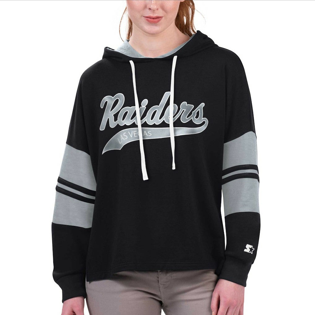 Las Vegas Raiders Starter Women's Bump And Run Long Sleeve Hoodie T-Shirt - Black - NFL