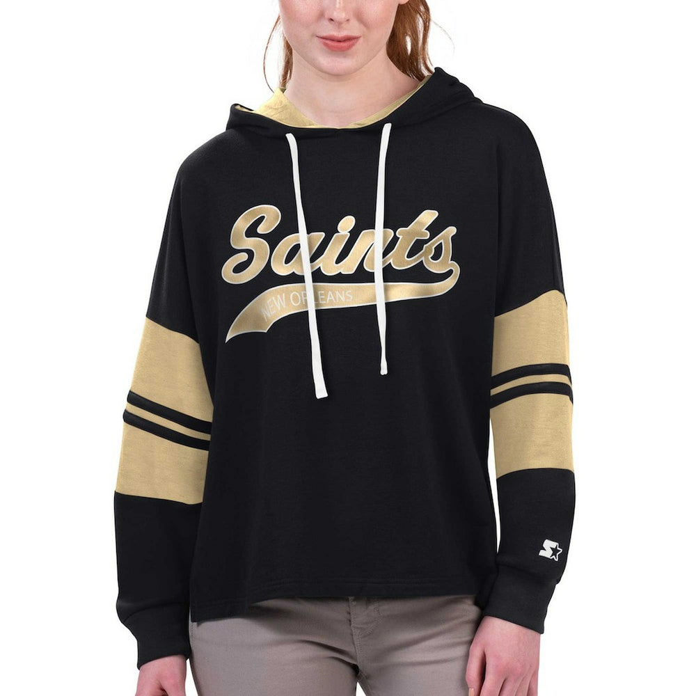 New Orleans Saints Starter Women's Bump And Run Long Sleeve Hoodie T-Shirt - Black - NFL