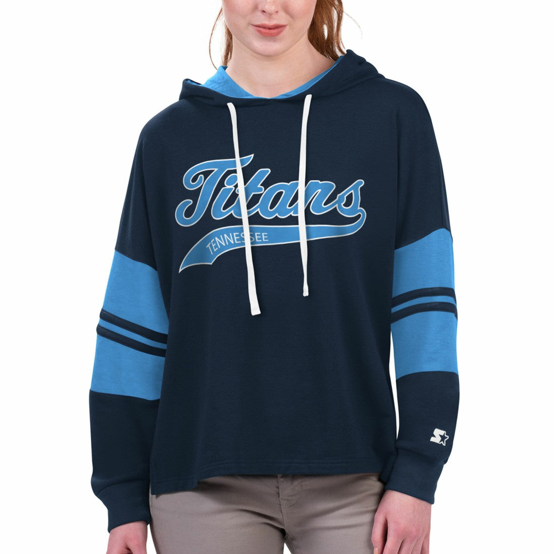 Tennessee Titans Starter Women's Bump And Run Long Sleeve Hoodie T-Shirt - Navy - NFL