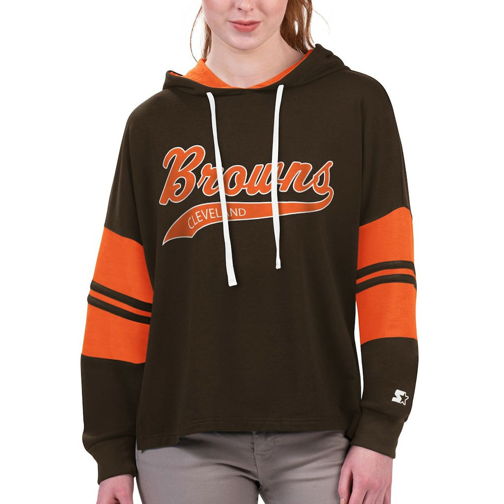 Cleveland Browns Starter Women's Bump And Run Long Sleeve Hoodie T-Shirt - Brown - NFL