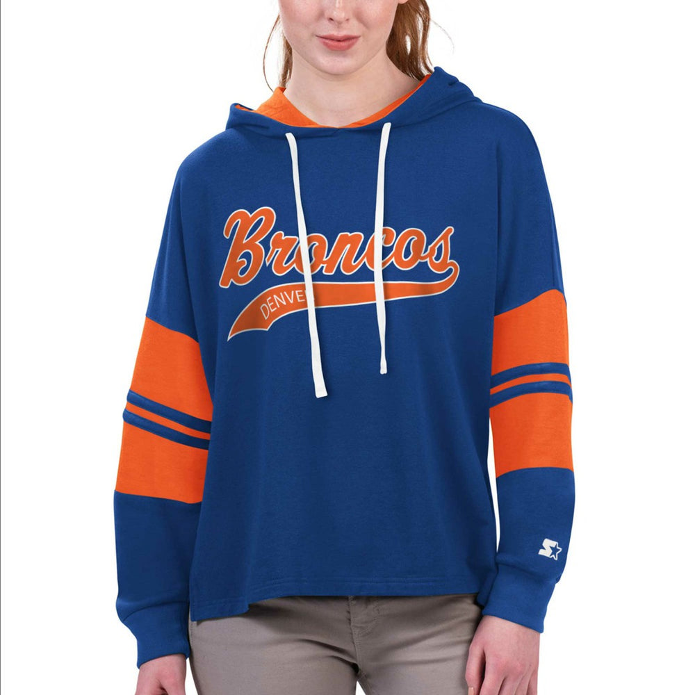 Denver Broncos Starter Women's Bump And Run Long Sleeve Hoodie T-Shirt - Royal - NFL