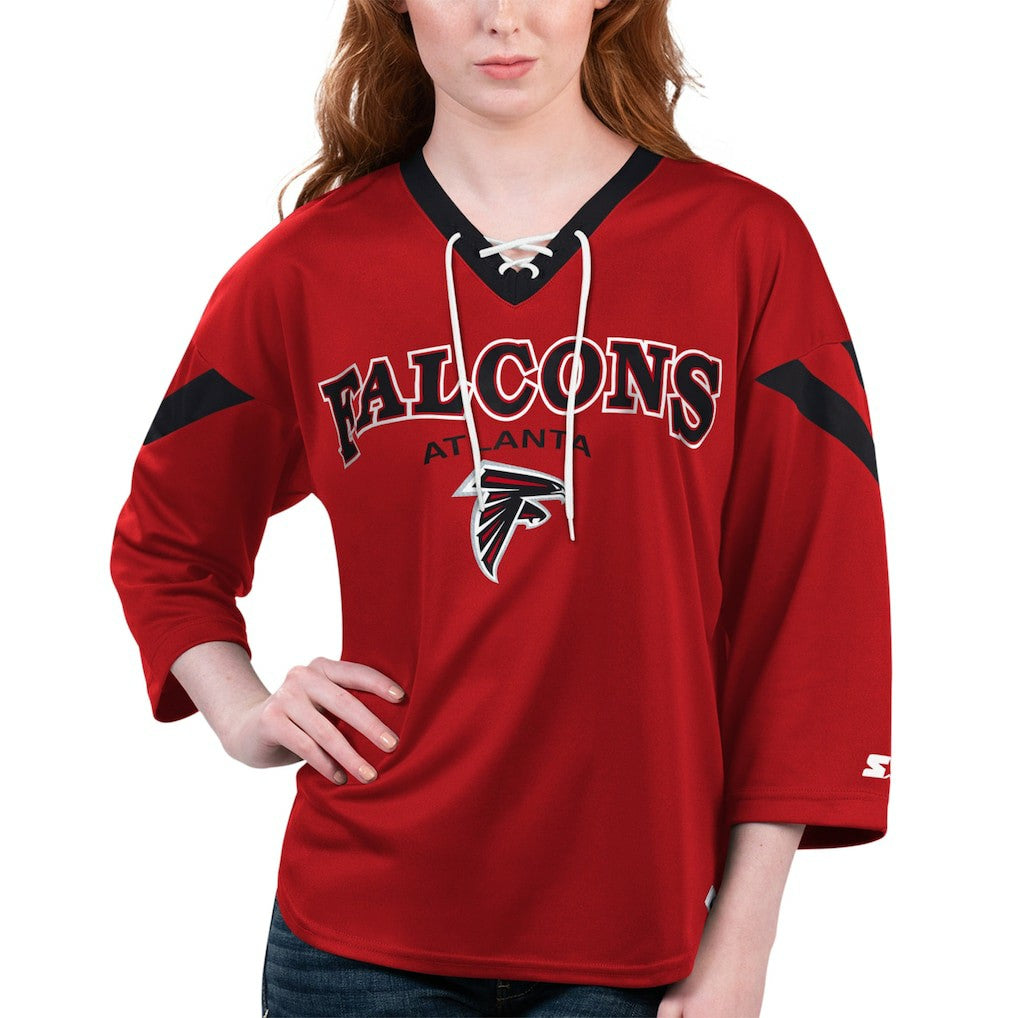 Atlanta Falcons Starter Women's Rally Lace-Up 3/4 Sleeve T-Shirt - Red - NFL