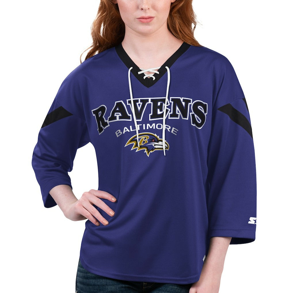 Baltimore Ravens Starter Women's Rally Lace-Up 3/4 Sleeve T-Shirt - Purple - NFL