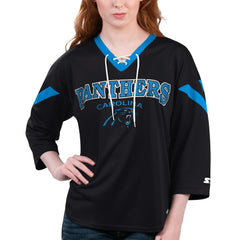 Carolina Panthers Starter Women's Rally Lace-Up 3/4 Sleeve T-Shirt - Black - NFL