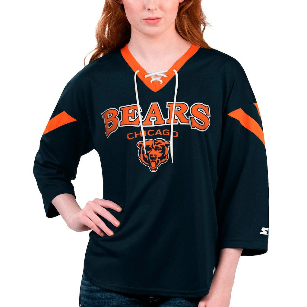 Chicago Bears Starter Women's Rally Lace-Up 3/4 Sleeve T-Shirt - Navy - NFL