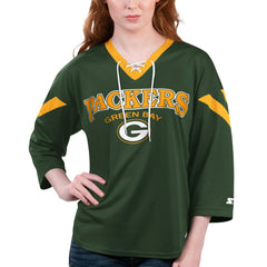 Green Bay Packers Starter Women's Rally Lace-Up 3/4 Sleeve T-Shirt - Green - NFL