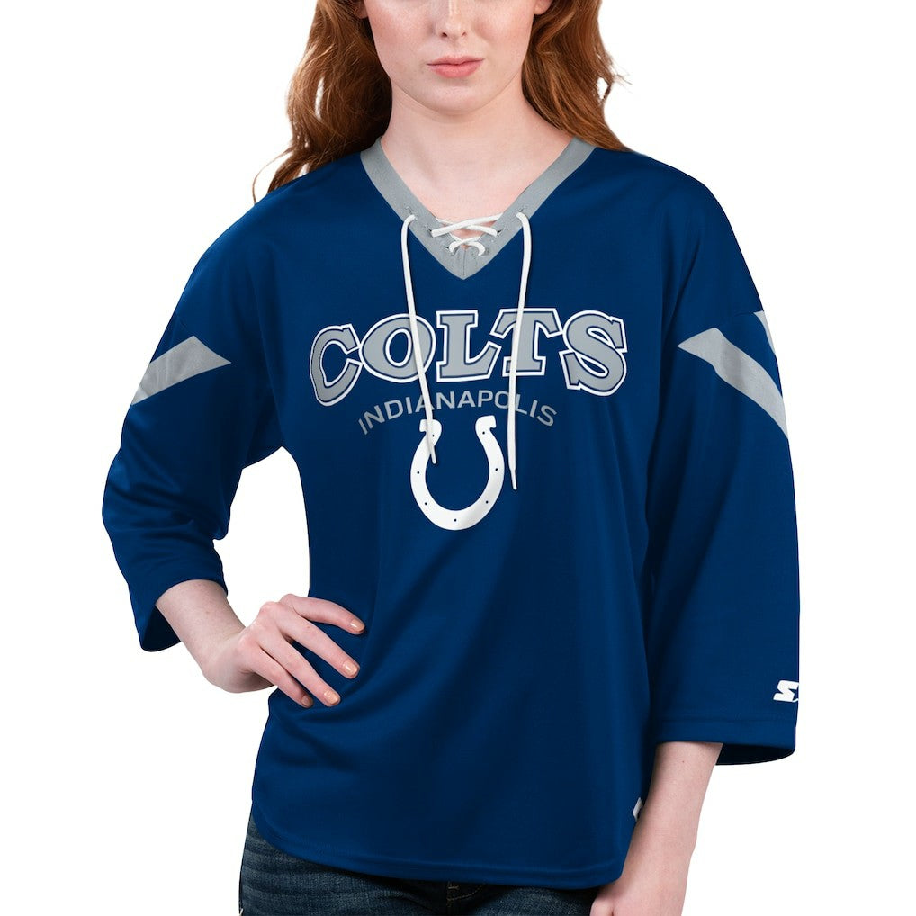 Indianapolis Colts Starter Women's Rally Lace-Up 3/4 Sleeve T-Shirt - Royal - NFL