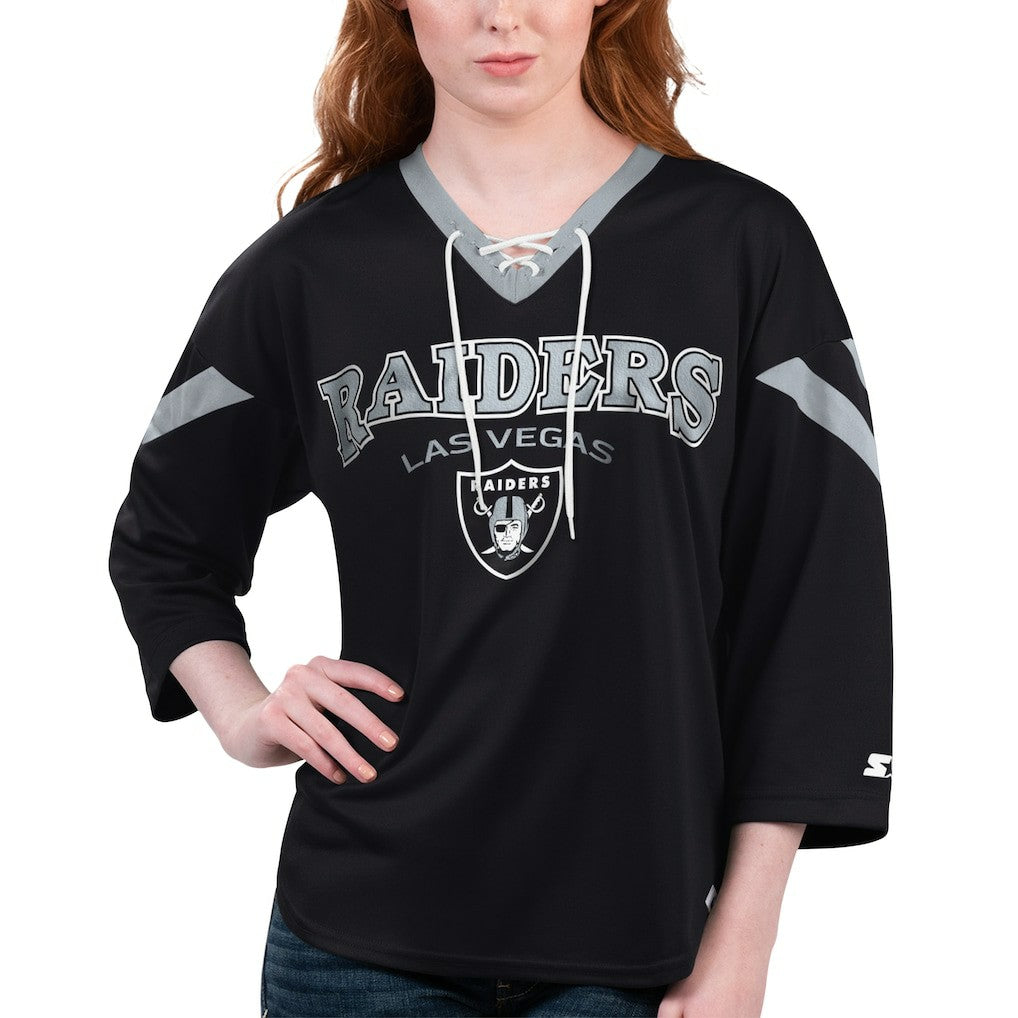 Las Vegas Raiders Starter Women's Rally Lace-Up 3/4 Sleeve T-Shirt - Black - NFL