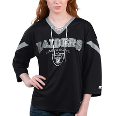 Las Vegas Raiders Starter Women's Rally Lace-Up 3/4 Sleeve T-Shirt - Black - NFL