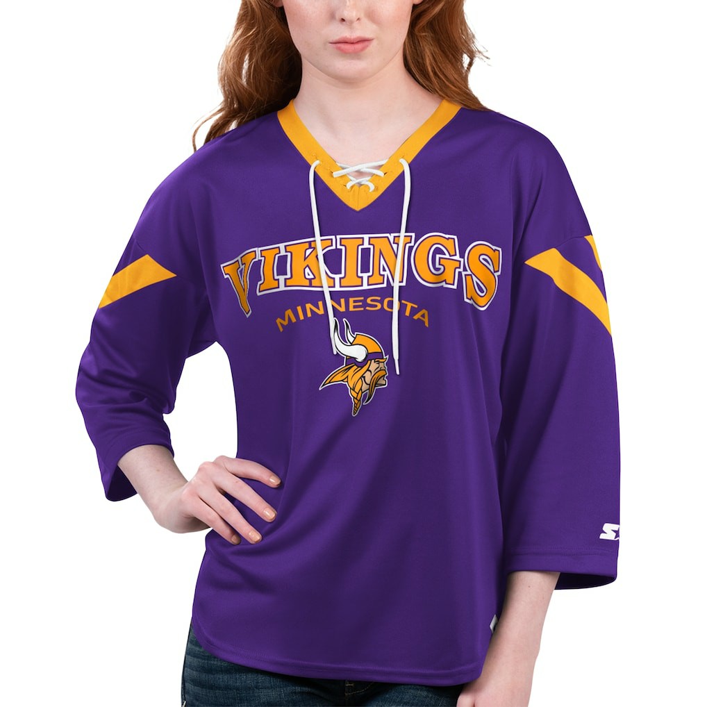 Minnesota Vikings Starter Women's Rally Lace-Up 3/4 Sleeve T-Shirt - Purple - NFL