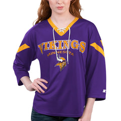 Minnesota Vikings Starter Women's Rally Lace-Up 3/4 Sleeve T-Shirt - Purple - NFL