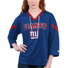 New York Giants Starter Women's Rally Lace-Up 3/4 Sleeve T-Shirt - Royal - NFL