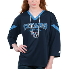 Tennessee Titans Starter Women's Rally Lace-Up 3/4 Sleeve T-Shirt - Navy - NFL