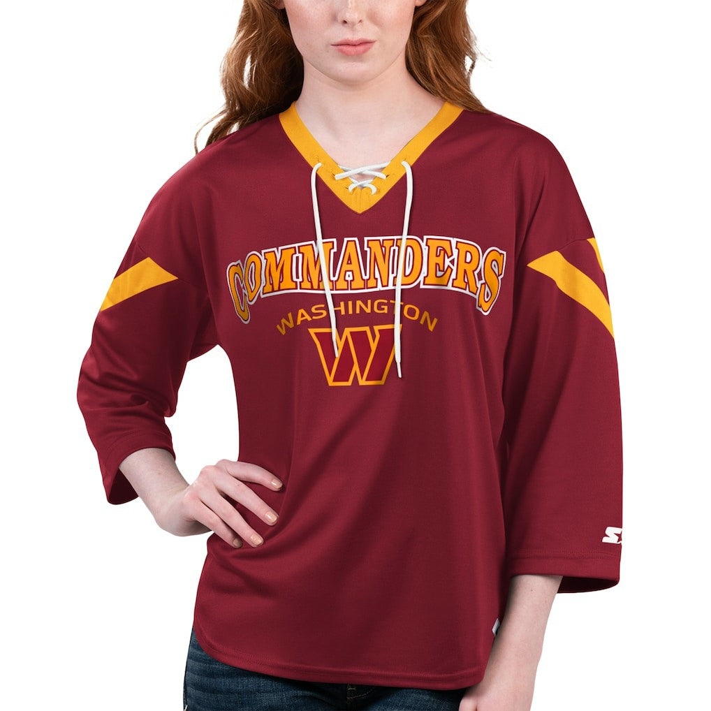 Washington Commanders Starter Women's Rally Lace-Up 3/4 Sleeve T-Shirt - Burgundy - NFL