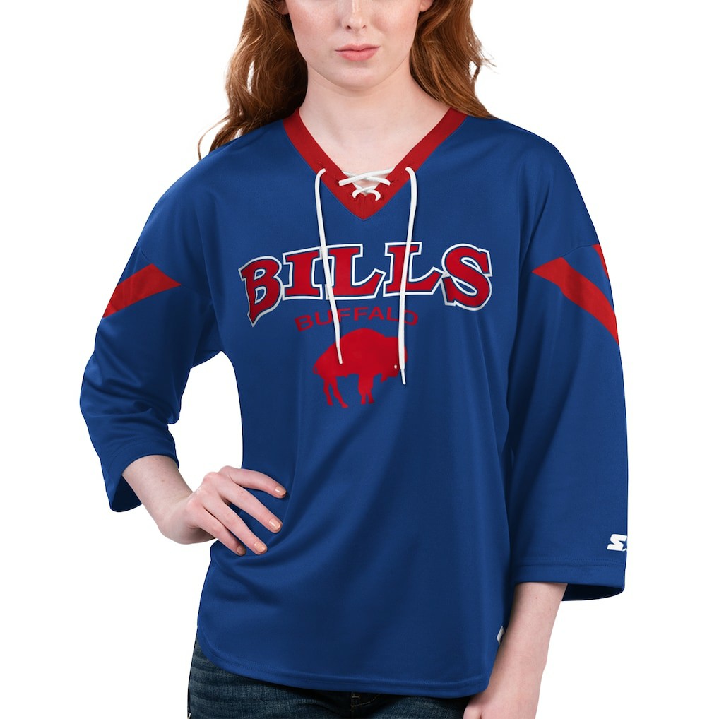 Buffalo Bills Starter Women's Rally Lace-Up 3/4 Sleeve T-Shirt - Royal - NFL
