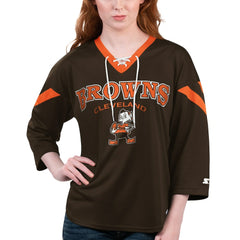 Cleveland Browns Starter Women's Rally Lace-Up 3/4 Sleeve T-Shirt - Brown - NFL