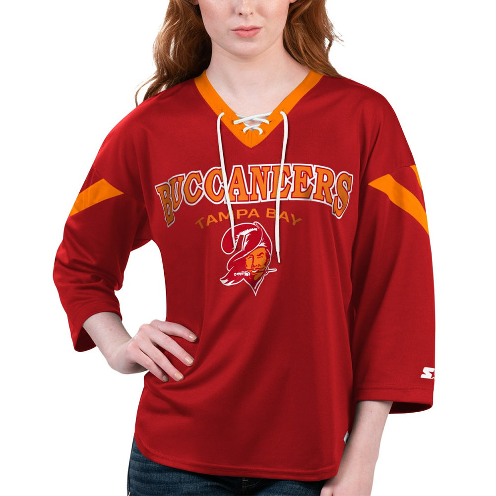 Tampa Bay Buccaneers Starter Women's Rally Lace-Up 3/4 Sleeve T-Shirt - Red - NFL