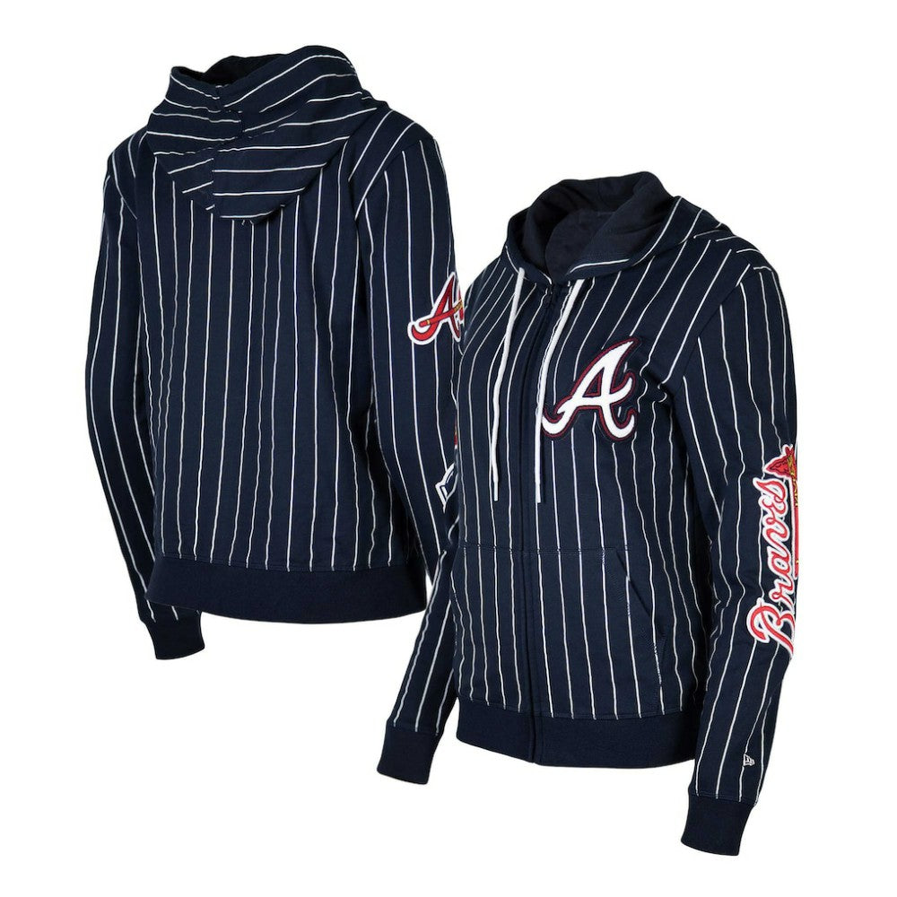 Atlanta Braves New Era Women's Pinstripe Tri-Blend Full-Zip Hoodie Jacket Discount