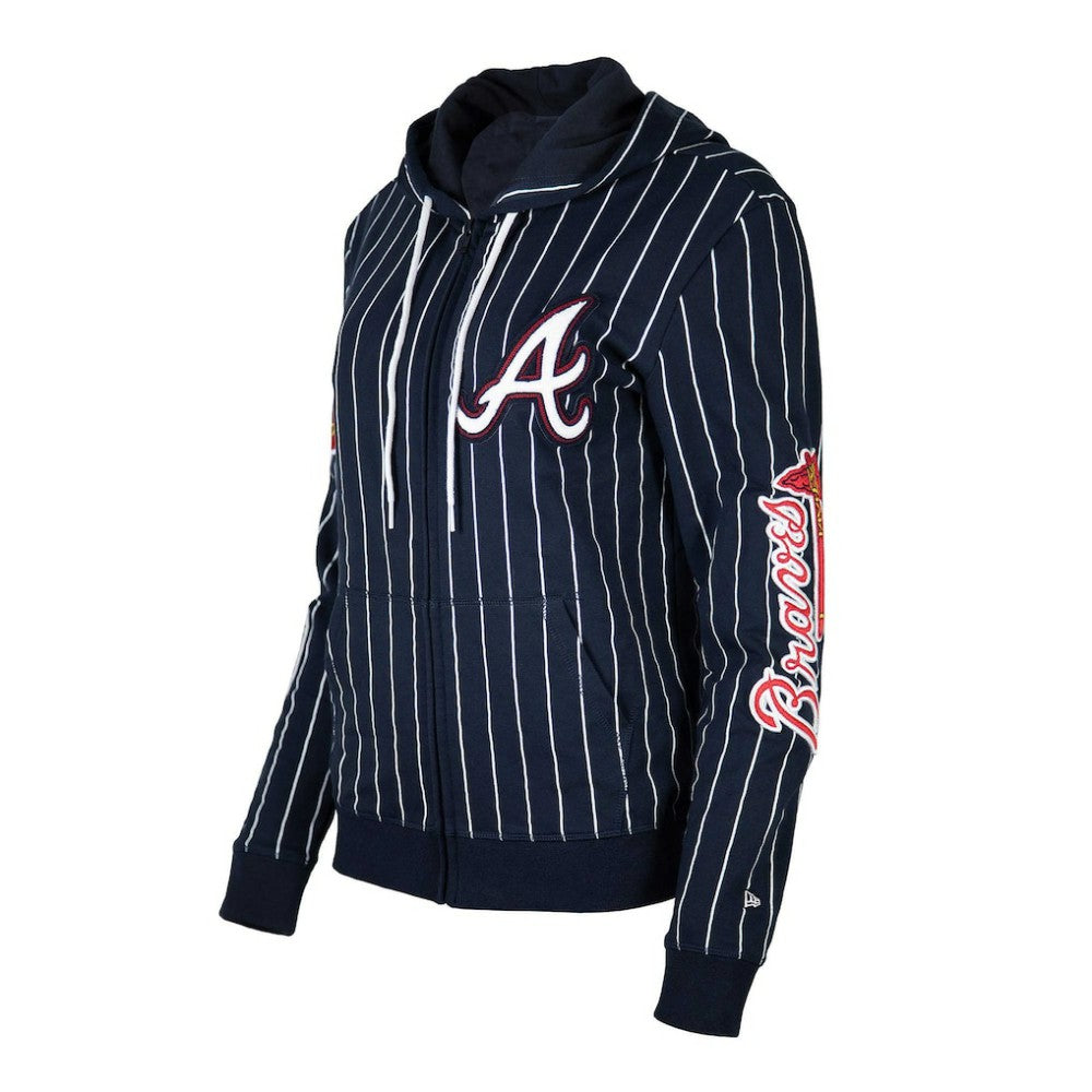 Atlanta Braves New Era Women's Pinstripe Tri-Blend Full-Zip Hoodie Jacket Discount