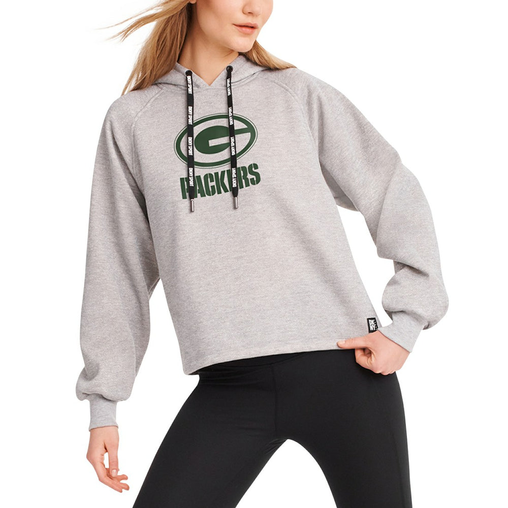 Green Bay Packers DKNY Sport Women's Debbie Dolman Raglan Pullover Hoodie - Heather Gray - NFL