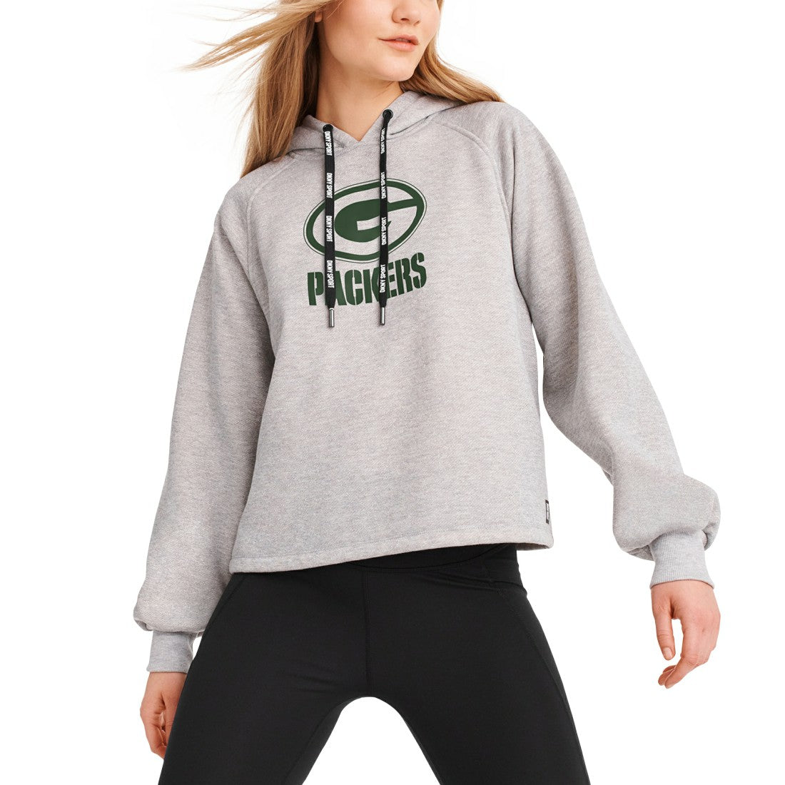 Green Bay Packers DKNY Sport Women's Debbie Dolman Raglan Pullover Hoodie - Heather Gray - NFL
