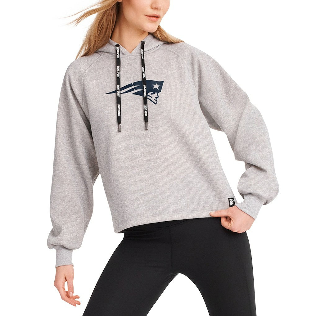 New England Patriots DKNY Sport Women's Debbie Dolman Raglan Pullover Hoodie - Heather Gray - NFL