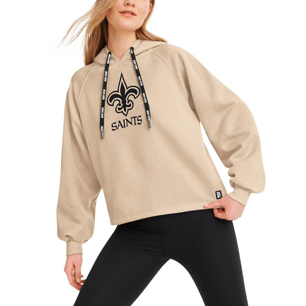 New Orleans Saints DKNY Sport Women's Debbie Dolman Raglan Pullover Hoodie - Cream - NFL